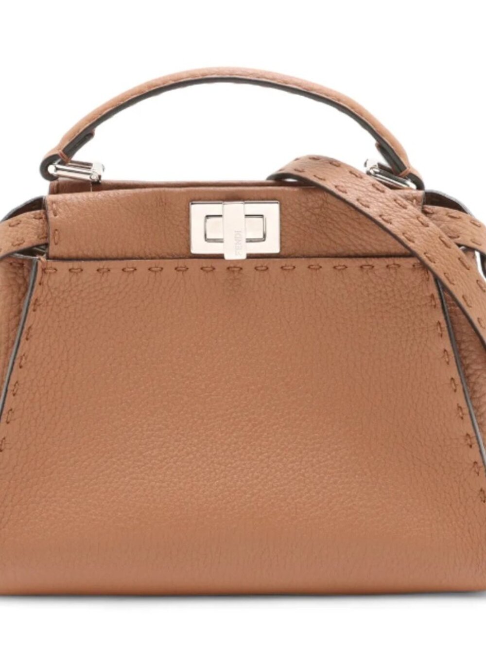 Fendi Selleria Mini Peekaboo Leather Two-Way Handbag Brown
